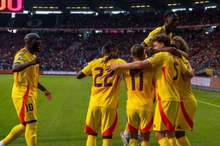 روميلو لوكاكو يحتفل بهدفه مع منتخب بلجيكا ضد كرواتيا